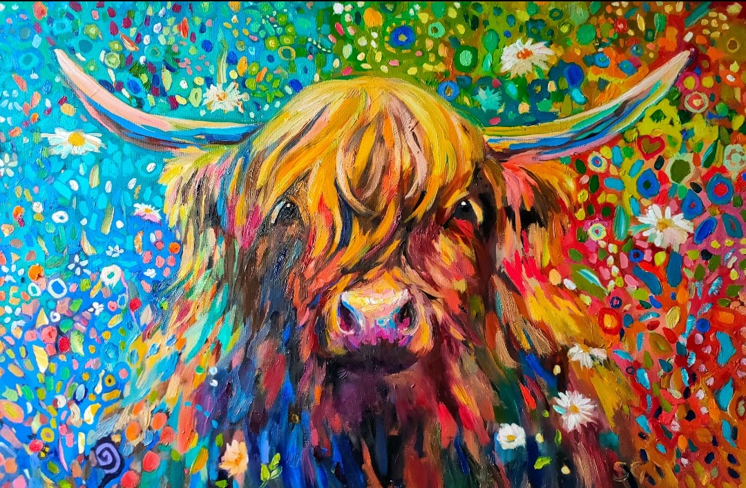 Colourful Highland Cow art — Sue Gardner - Original Paintings